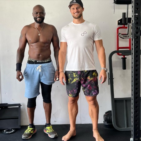 Sammi Rotibi with his fitness coach Adam Davis. 